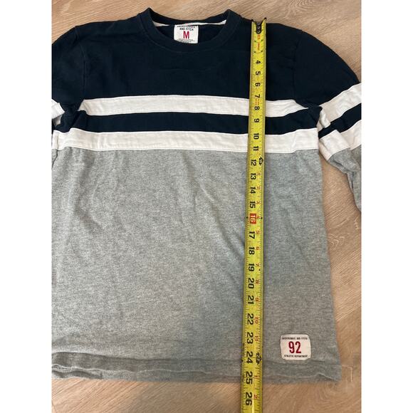 ABERCROMBIE & FITCH LS Striped Crewneck Rugby Tee Cotton Gray/Navy/Ivory-SZ Med - Picture 5 of 9